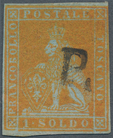 14696 Italien - Altitalienische Staaten: Toscana: 1852, 1 Soldo Yellow Gold On Bluish Paper, Used With Par - Toscana