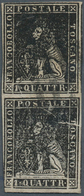 14700 Italien - Altitalienische Staaten: Toscana: 1857: 1 Q. Black, Vertical Pair, Touched On Top And On T - Toscana