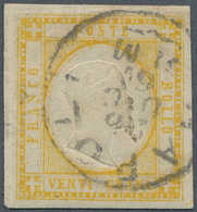 14706 Italien: 1861: Emission For Naples, 20 Gr Yellow, Cancelled By NAPOLI 26 DIC 61 Cds, Wide Margines, - Poststempel