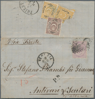 14721 Italien: 1874, Full Entire Letter Bearing 60 Cmi Violet And Backside Türkish 10 Pia Lilac And 2x 1 G - Storia Postale