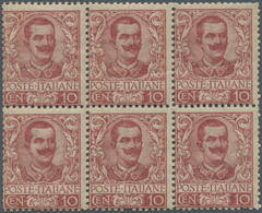 14734 Italien: 1901, Vitorio Emanuele III 10 C Brown-rose In A Block Of Six, Good Perforation And Absolute - Poststempel