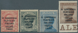 14741 Italien: 1922, Philatelic Congress Triest, Complete Set Mint O.g., Several Signatures, E.g. A.Diena, - Poststempel