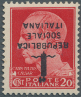 14766 Italien: 1944, "REPUBBLICA SOCIALE" Overprints, 20c. Carmine "Julius Caesar", Mistakenly Overprinted - Marcophilie