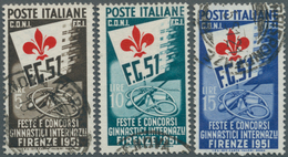 14774 Italien: 1951, International Gymnastic Competition, Complete Set Neatly Cancelled, Signed E.Diena. S - Poststempel