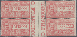 14780 Italien - Zusammendrucke: 1925: 70 C Express Stamp, Block Of Four With Horizontal Gutter Inbetween. - Non Classés