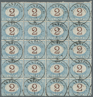 14809 Italien - Portomarken: 1870, "2 L. Blue And Brown" (Sassone No. 12) In A Block Of 20 Used With Multi - Segnatasse
