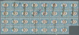 14812 Italien - Portomarken: 1870, "10 L. Blue And Brown" (Sassone No. 14) In A Spectacular Block Of 31 Us - Taxe