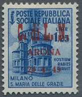 14835 Italien - Lokalausgaben 1944/45 - Arona: 1945, Lokalausgabe Arona 1,25 Lire Mit ROTEM Aufdruck Saube - Emissions Locales/autonomes