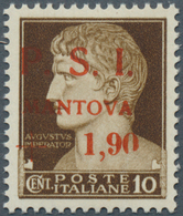 14838 Italien - Lokalausgaben 1944/45 - Mantova: 1945, Kaiser Augustus 10 C. Braun Mit Rotem Aufdruck 'P. - Autres & Non Classés