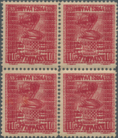 14889 Jugoslawien: 1918, 10 Fil Red Block Of Four With Double Impression Mint Never Hinged, Vertical Perfo - Storia Postale