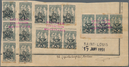 14893 Jugoslawien: 1920. Complete Surcharge Definitive Set (5 Values) In Strips Of 3, Mounted On UPU Album - Lettres & Documents