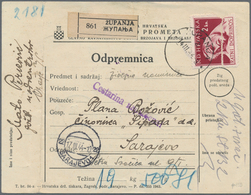 14921 Kroatien - Besonderheiten: 1944, Dienst-Paketkarte Von Zupanja (14.3.1944) Nach Sarajevo, Für Paket - Croatie