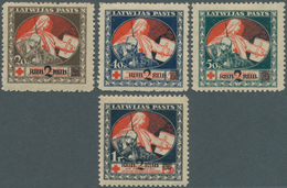 14933 Lettland: 1921, Rotes Kreuz "DIVI 2 RUB 2" Auf 20 Kop, 40 Kop, 50 Kop Und 1R. Mit Blauem Geldschein- - Lettland