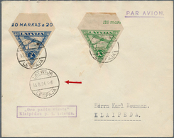 14934 Lettland: 1924, 10r. Green And 20r. Blue, Two Top Marginal Copies On Airmail Cover From "LEEPAJA 13. - Lettland