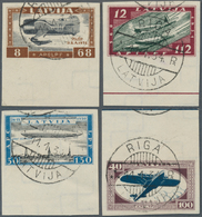 14985 Lettland: 1933, "Hilfsfond Für Verunglückte Flieger", Luxusrandsatz Je Mittig Klar Gestempelt, Selte - Lettonie