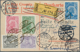 15000 Liechtenstein: 1912, Freimarken Gestrichenes Papier, 3 Werte Komplett Zusammen Mit Österreich 1 H. S - Briefe U. Dokumente