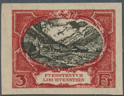 15006A Liechtenstein: 1921, 3 Fr. Dunkelrot/schwarz, Geschnitten, Nicht Verausgabter Wert. Mi. 700,- ?. - Briefe U. Dokumente