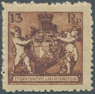 15012 Liechtenstein: 1921, 13 Rp. Freimarken-Ausgabe, Postfrisch, Mit Plattenfehler "Farbfleck Unter Recht - Storia Postale