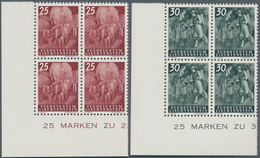 15052 Liechtenstein: 1951, 5 Rp.- 1 Fr., Freimarken Landarbeit, Kpl. Satz Im Luxuseckrand-Viererblock, Mit - Briefe U. Dokumente