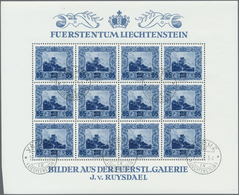 15062 Liechtenstein: 1954, 35 Rp.- 65 Rp., Gemälde, Gest. Luxuskleinbogenserie Mit Abart 328 I, Mit Erstta - Briefe U. Dokumente