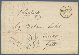 15160 Malta: 1874. Stampless Envelope Written By 'Jacob Di J. Tajar' Addressed To Egypt Cancelled By Malta - Malta