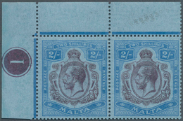 15164 Malta: 1922, KGV 2s. Purple/blue On Blue With Mult Script CA Wmk. Horizontal Pair From Upper Left Co - Malte