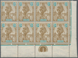 15165 Malta: 1922/1926, 'Melita' Definitives Eight Different Values In Blocks/4, 8 Or 9 From Margins Or Co - Malta