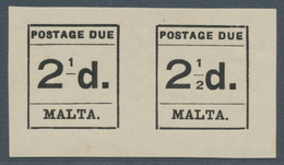 15169 Malta - Portomarken: 1925, Typeset Issue 2½d. Black, Horiz. Pair, Left Stamp Showing Variety "2 Of ½ - Malte