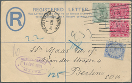 15170 Malta - Stempel: 1901, 2 D Blue QV Registered Pse, Uprated With 1/2 D Green, 2 X 1 D Carmine And 2 1 - Malta