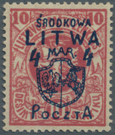 15172 Mittellitauen: 1920, Freimarke Von Litauen Mit Aufdruck 4 M. Auf 10 Sk. In Der Seltenen Farbe KARMIN - Lituania