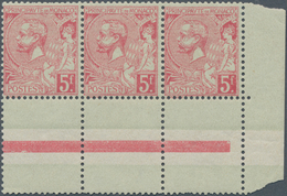 15182 Monaco: 1891 'Albert I.' 5f. Rose On Greenish, Right Hand Marginal Strip Of Three With Gutter 'stamp - Nuovi