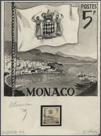 15201 Monaco: 1950s (approx). Original Artist's Painting For A Non-adopted Stamp Design "5fr Monaco-Flag O - Neufs