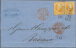 15232 Niederlande: 1864 King Willem III. 15c. Orange Horizontal Pair Used On 1866 Entire Letter From Rotte - Briefe U. Dokumente