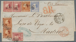 15233 Niederlande: 1868, 5 C Blue, 3 X 10 C Carmine And 3 X 15 C Red-brown Willem III., Tied By Boxed "FRA - Lettres & Documents