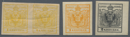15279 Österreich: 1850, Neudrucke 1 Kr. Gelb Waagr. Paar (1870, Bügig Und Rs. Anhaftungen) Sowie Einzelwer - Ungebraucht