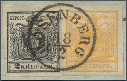 15285 Österreich: 1850, 1 Kr. Gelb Und 2 Kr. Schwarz Beide HP In Versch. Typen Und Allseits Voll- Bis Brei - Neufs