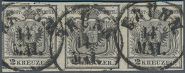 15292 Österreich: 1850, 2 Kr. Schwarz HP Type Ia (Erstdruck) Im Waagrechten Dreierstreifen Links Eng- Anso - Ungebraucht