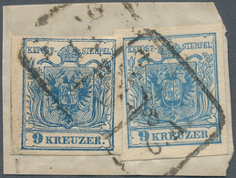 15310 Österreich: 1850, 9 Kr. HP Zwei Werte In Deutlich Unterschiedl. Farben Zusammen Auf Briefstück Mit Z - Ungebraucht