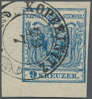 15327 Österreich: 1850, 9 Kr. Blau MP Type IIIb Aus Der Linken Unteren Bogenecke (6 : 4 Mm) Mit Klaren Zwe - Neufs