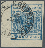 15327 Österreich: 1850, 9 Kr. Blau MP Type IIIb Aus Der Linken Unteren Bogenecke (6 : 4 Mm) Mit Klaren Zwe - Ungebraucht