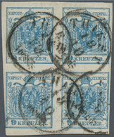 15329 Österreich: 1850, 9 Kr. Blau MP Type IIIb VIERERBLOCK Unten Links Tangiert Ansonsten Voll- Bis Breit - Ungebraucht