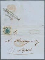 15331 Österreich: 1856, 9 Kr Blau Maschinenpapier, EF Als Teil-Franco Auf Brief Von TRIEST, 15/2, Nach Nap - Ungebraucht