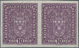 15384A Österreich: 1919, 10 Kr. Schwärzlichviolett Auf Faserpapier Ungezähnt, Waagerechtes Paar, Postfrisch - Ungebraucht