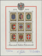 15479 Österreich: 1976. Set Von 9 PROBEDRUCKEN Für Die Marken Der Block-Ausgabe "1000 Jahre Österreich - W - Nuevos