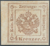 15593 Österreich - Zeitungsstempelmarken: 1859, Zeitungsstempelmarke 4 Kr Braun, Kurzes Linkes Randstück, - Periódicos