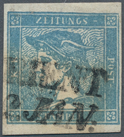 15594 Österreich - Zeitungsstempelmarken: 1851. Merkur Blau Auf Geripptem Papier, Mit Langstempel "TRIENT - Periódicos