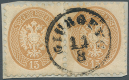 15630 Österreichische Post In Der Levante: 1864, 15 So. Dunkelbraun Im Waagerechten Paar Mit EKr. "GIURGEV - Oriente Austriaco