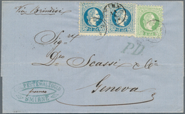 15634 Österreichische Post In Der Levante: 1870, Faltbriefhülle Von SMIRNE Nach Genua Via Brindisi, Franki - Levant Autrichien