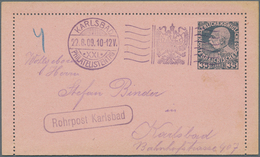15689 Österreich - Ganzsachen: 1908, 35 H Ultramarin Auf Rosa Rohrpostkartenbrief Mit SST KARLSBAD PHILATE - Autres & Non Classés