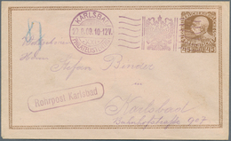 15690 Österreich - Ganzsachen: 1908, 45 H Olivbraun Auf Rosa Rohrpostumschlag Mit SST KARLSBAD PHILATELIST - Autres & Non Classés